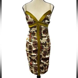 Nicole Miller Collection green medallion bronze  silk mini cocktail dress 4